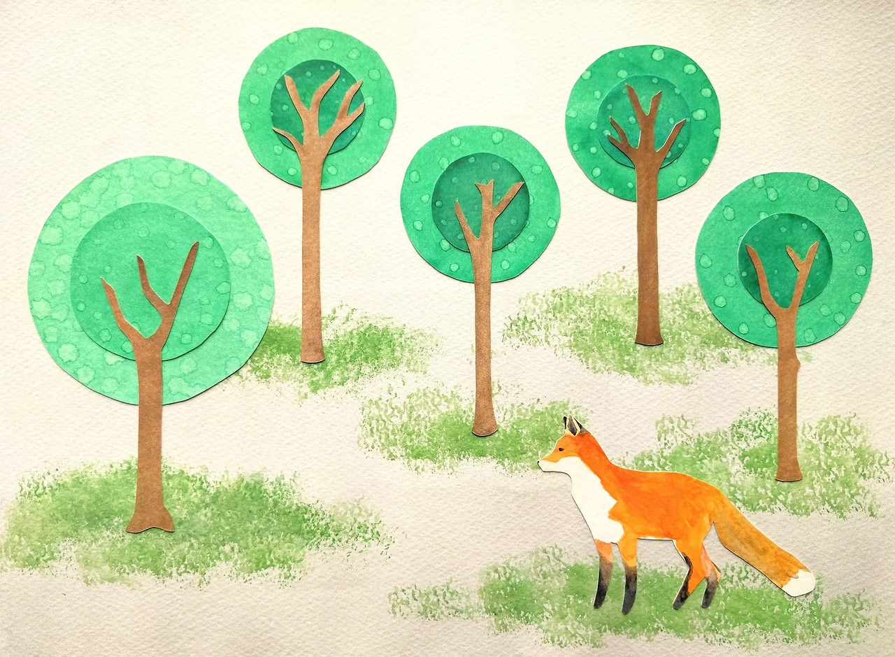 A little paper fox in the little paper woods. watercolor and x-acto. Tumblr | Instagram | Shop