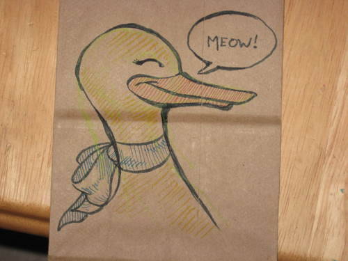 Duck on a lunch bag. OnionVolcano