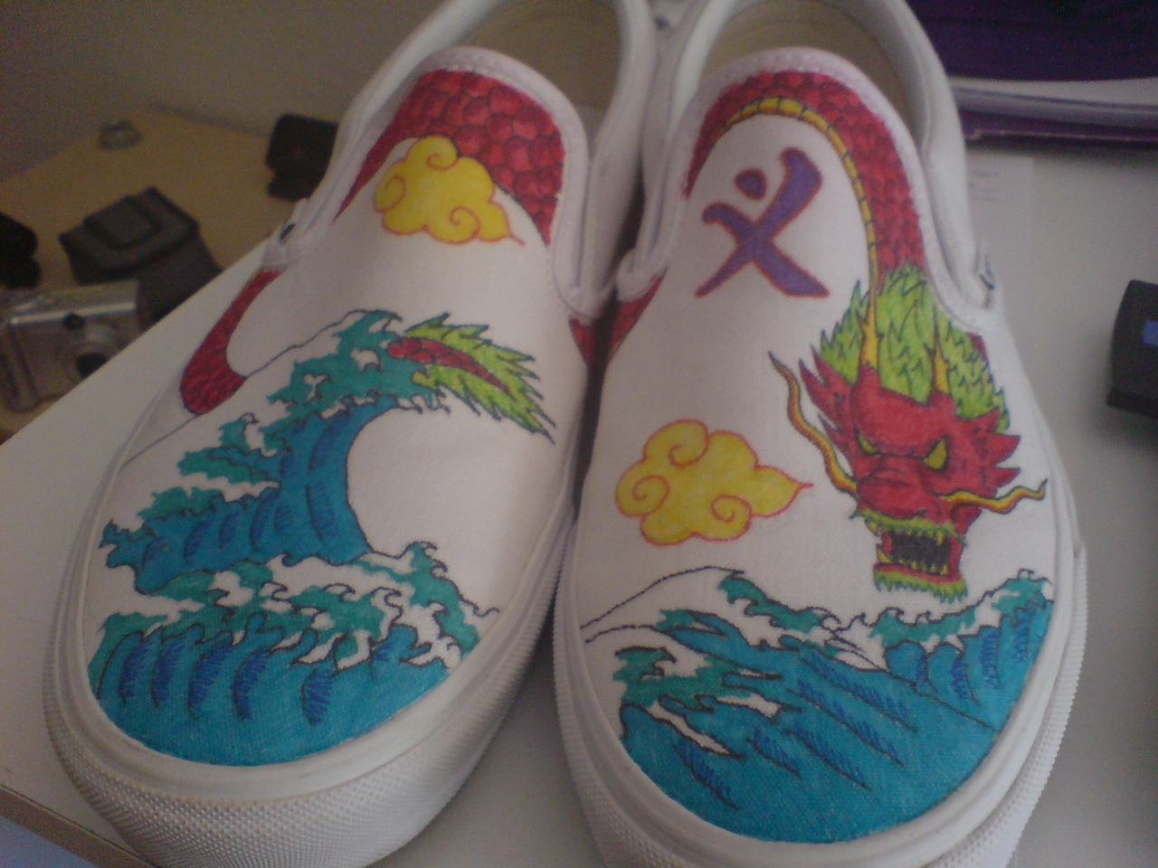 My VANs that I drew on. I wear em’ everyday now, so they don’t look this good anymore :P I’m adding new things everyday at http://gallegomyego.tumblr.com/