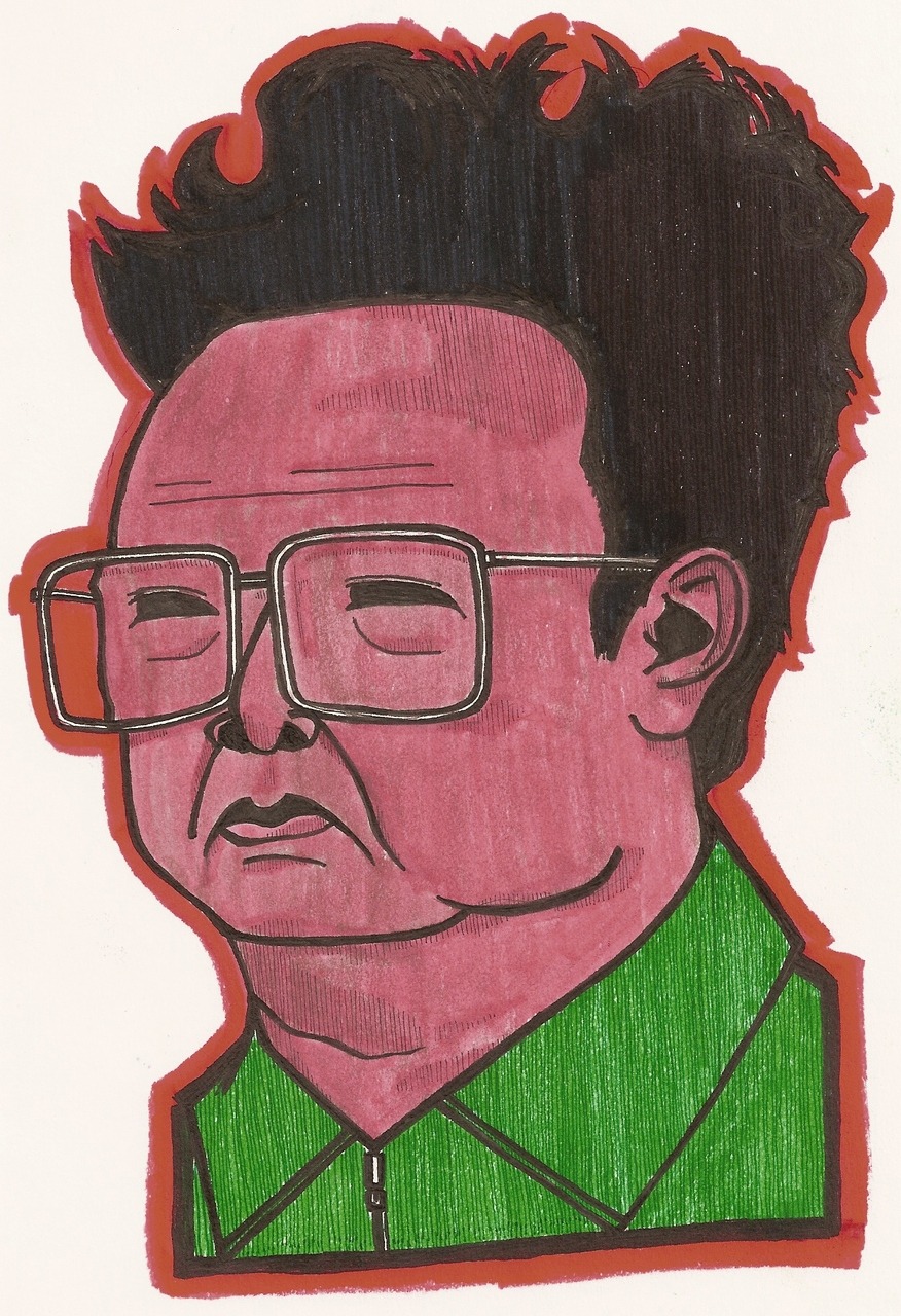Kim Jong Il of North Korea. {crayola markers, ink}