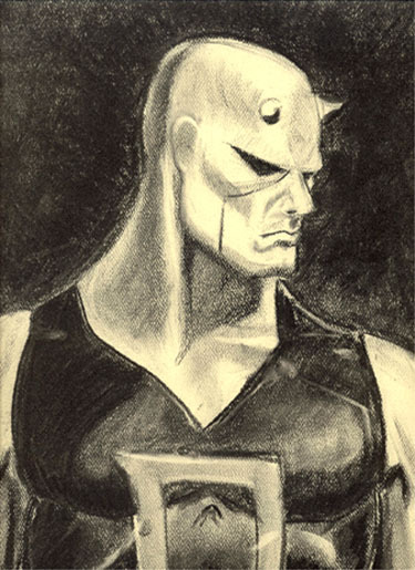 Charcoal sketch of a statue I had. Daredevil Yellow. http://sketchit.tumblr.com