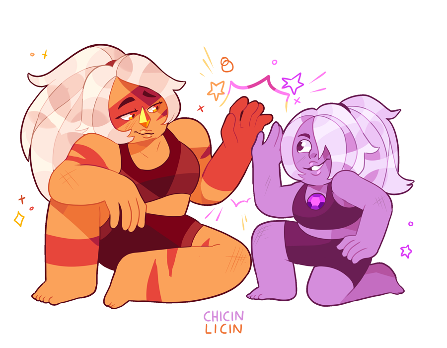 in the mood to draw some happy/casual Jasper~ also Amethyst…cause I’ll take any excuse to draw her with her hair back :D