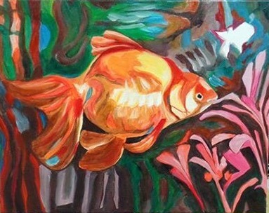 Pet Goldfish, 14"x 18" Acrylic on Canvas