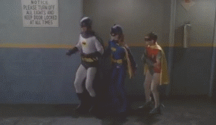 batman and robin's exaggerated sneaking motions