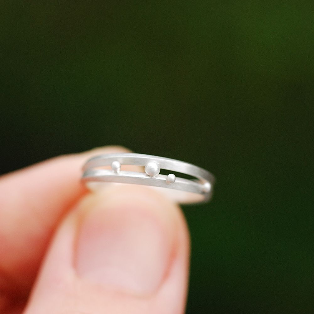 オーダーメイドマリッジリング　屋久島の緑バック　サンプルリング　シルバー　屋久島で作る結婚指輪