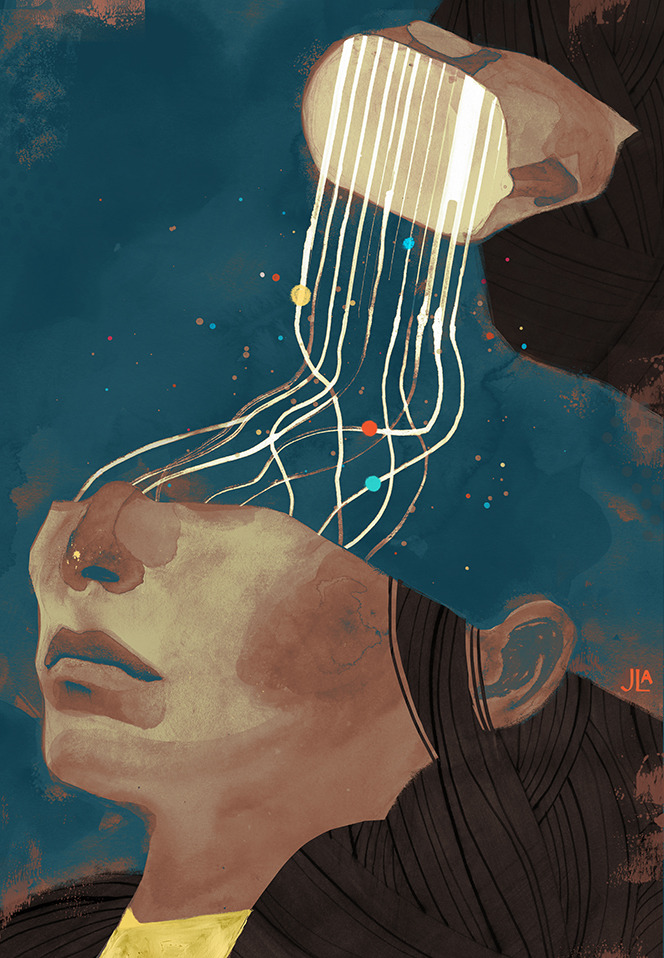 A new illustration about a recent study in which researchers successfully initiated direct brain-to-brain communication between two people. Telepathy will be here soon! www.jlandersonart.com www.tumblr.com/mrjoshanderson