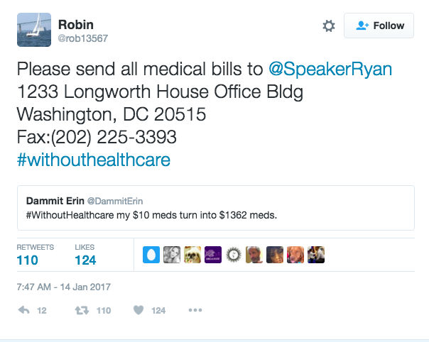 phroyd:
“ This Is A GREAT Idea!
Send Your Unpayable Medical Bills To Speaker Paul Ryan! Signal Boost This Please!
Phroyd
”
Re-Posting … Let’s Get This To Snowball Into A Flood Of Mail To Paul Ryan’s Office!