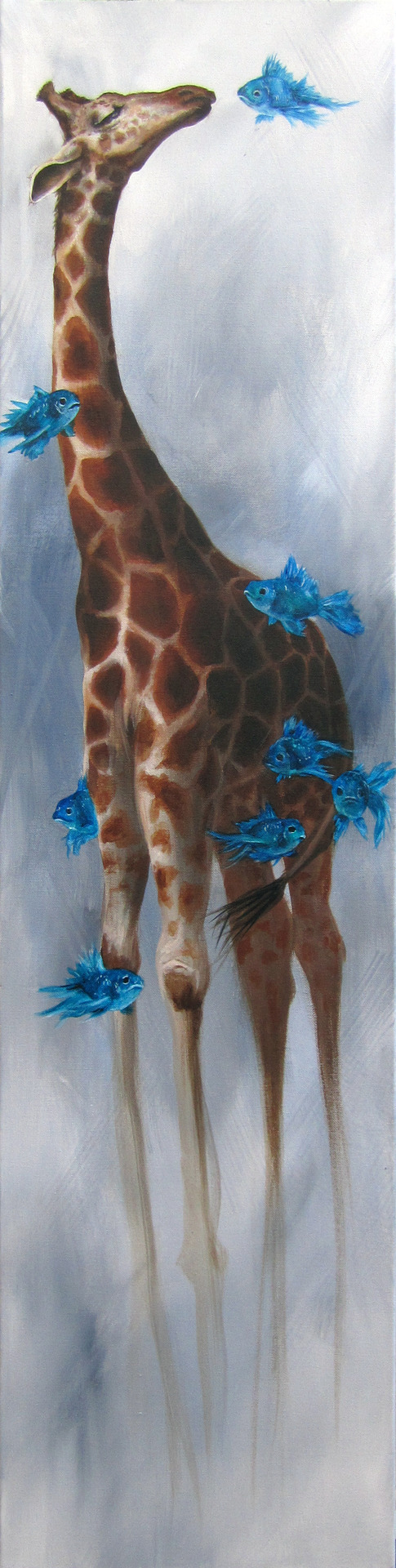 “Giraffe and Fish” by Mallory Hart 12" x 48" acrylic on canvas
