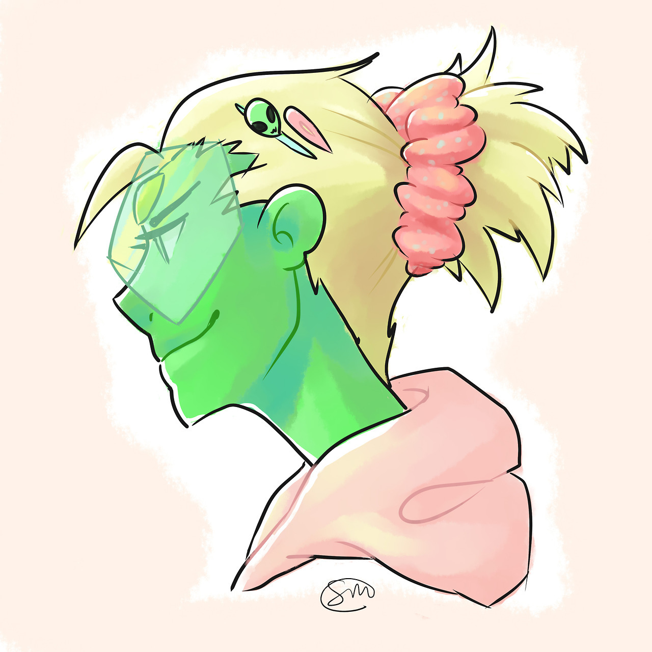 I thought it would be cute to draw peridot with her hair in a ponytail, and she definitely does look adorable!