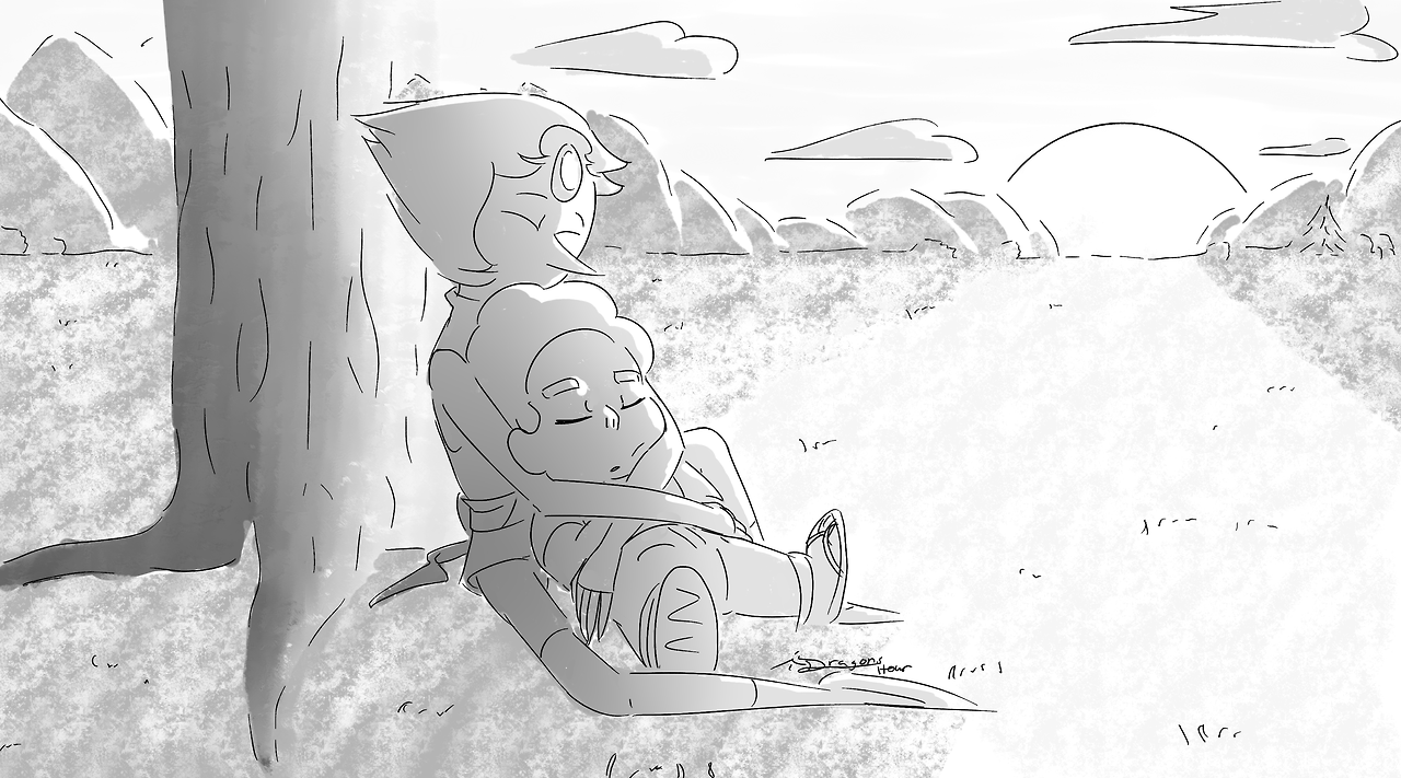 i really enjoy this style of doodle :3 its relaxing to do, and i get practice with backgrounds (which i have no idea how to do XD) Pearl and Steven belong to the Lovely Rebecca Sugar ^-^