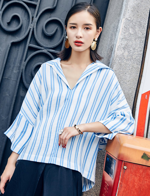short-sleeved chiffon shirt, lotus leaf, word shoulder, sweet, korean version