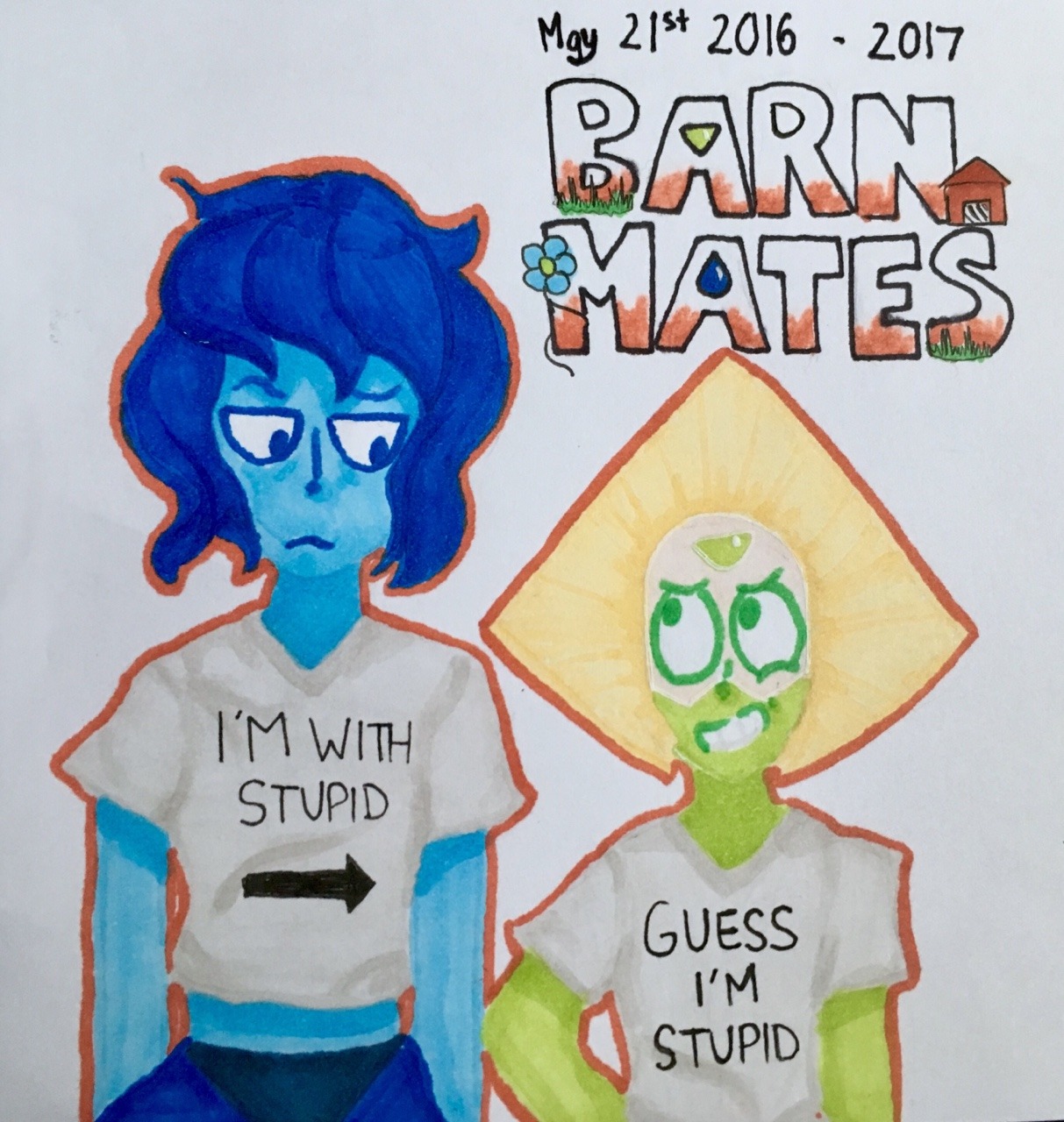 Lapidot Anniversary Week Day One: Barn Mates For @jenhedgehog ’s anniversary challenge! This picture is set back one year when Lapis wasn’t too sure about her arrangements.