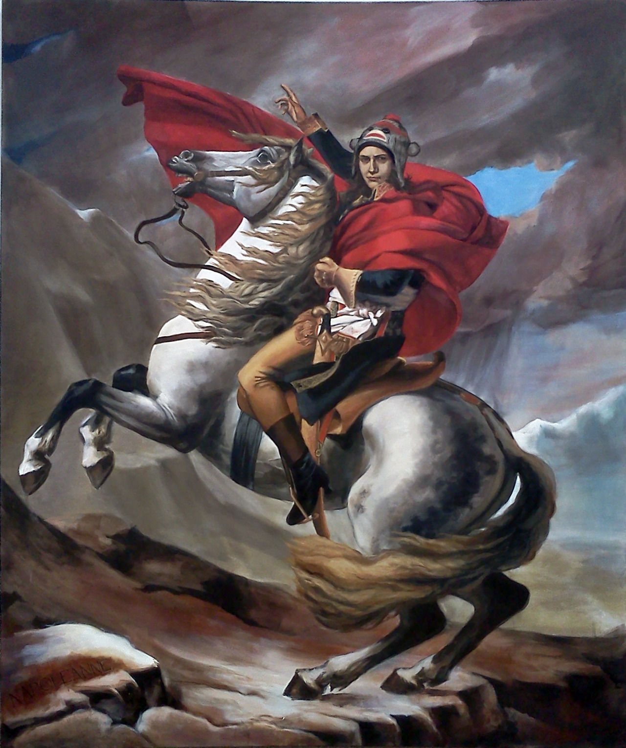 “Napoleanne” by Anne Newman. 5’ x 6’. The prompt was to recreate a masterpiece and insert yourself as the main character.