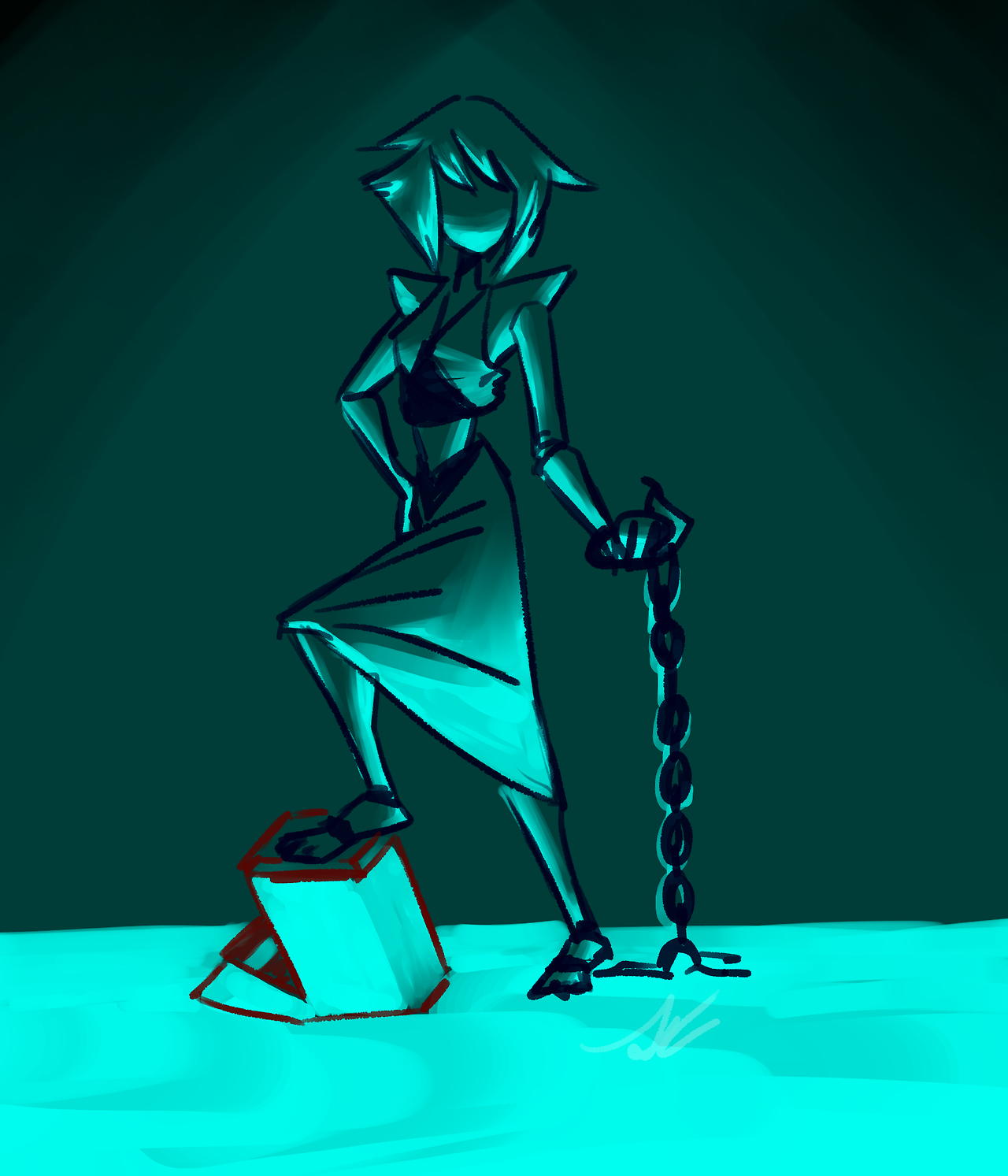 VEEERY old lapis sketch i finished during the ig livestream! i wasn’t really sure what i had been thinking when i originally drew it up but i thought cool teal under-lighting shit looked pretty cool