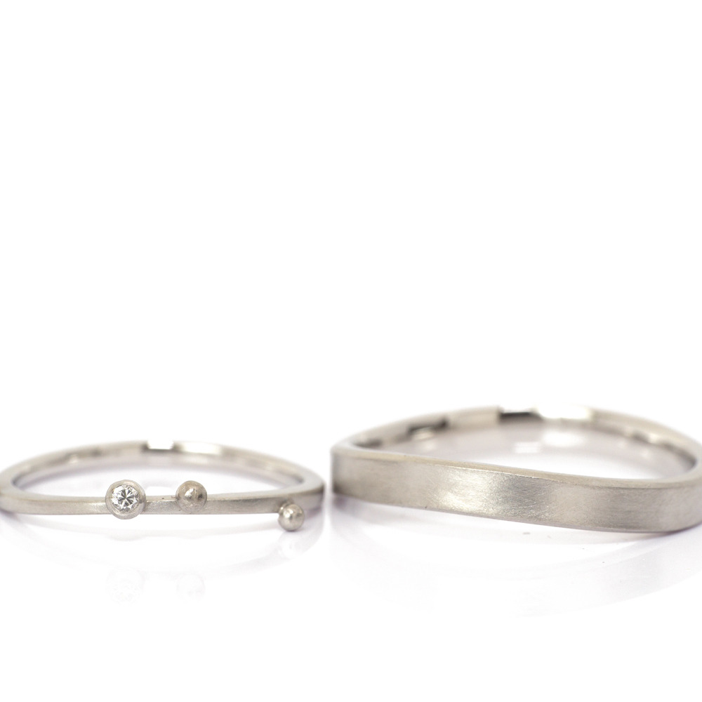 白バック　オーダーメイド結婚指輪　プラチナ、ダイヤモンド　屋久島で作る結婚指輪
