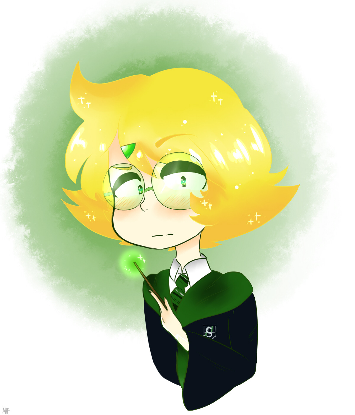 A little gift to @kai23-art. ( @kaiken23 ) I always considered Peridot a Slytherin and I think it’s a good allocation! Also I really wanted to draw her in my style and I hope you will like it...