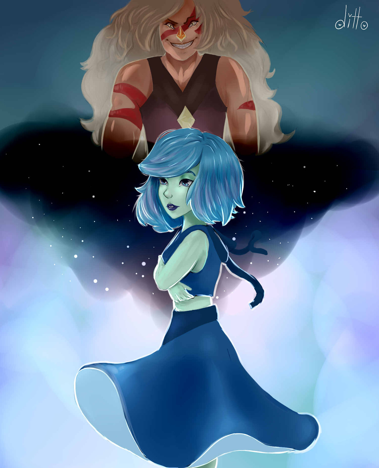 Time: I forgot lmao but it took freaking forever. T_T Programs used: Paint tool Sai Tablet: XP-Pen 05 Star Characters: Jasper and Lapis from Steven Universe I don’t really like the coloring, but I was...