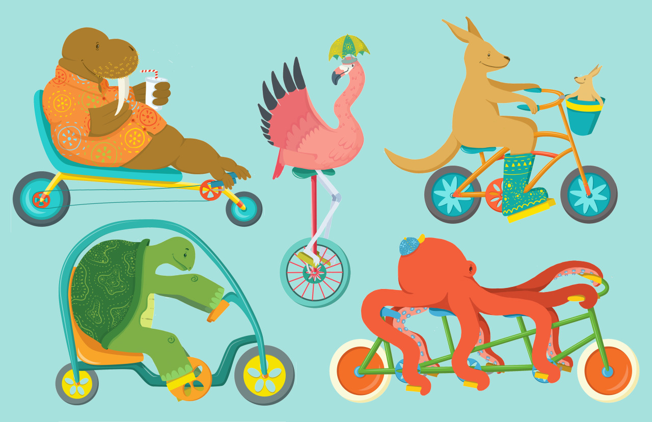 Animals on bikes! by Colleen McNally Take a gander at some other art! : http://colleen-mcnally.tumblr.com/
