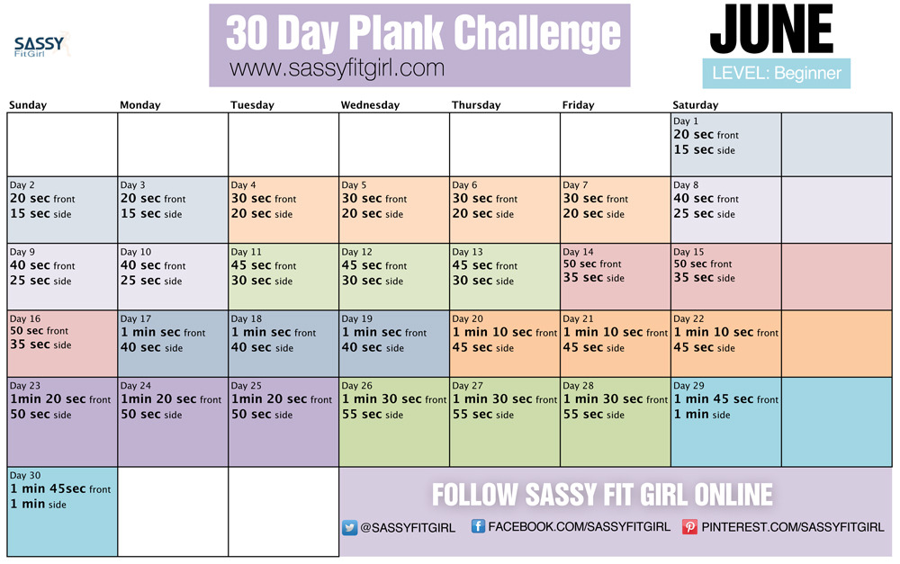 30 Day Plank Challenge Beginner Level I love... Sassy