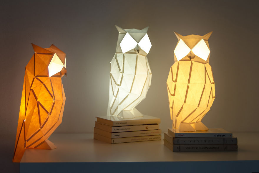 Lámparas con forma de animales de origami - búhos 1