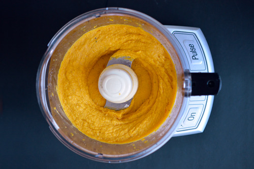 Butternut squash dip blended in a food processor.