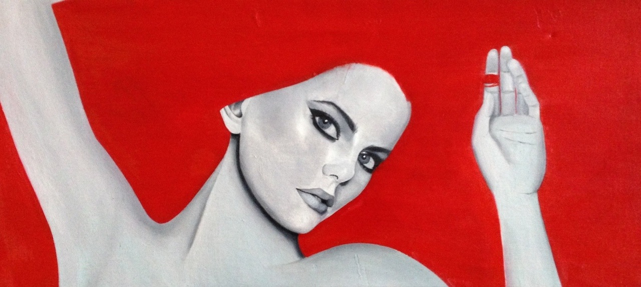 Red 42" x 18" painting Michael Young @michaelyoungart