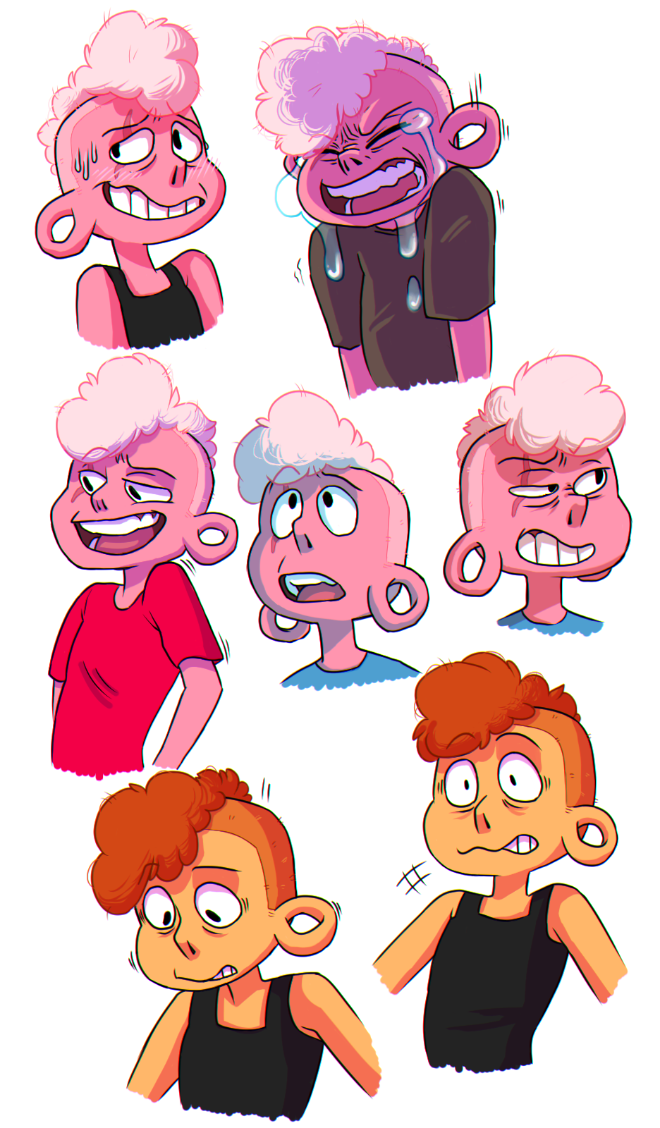 here have a bunch of bust doodles/expression practice, including some non-pink lars