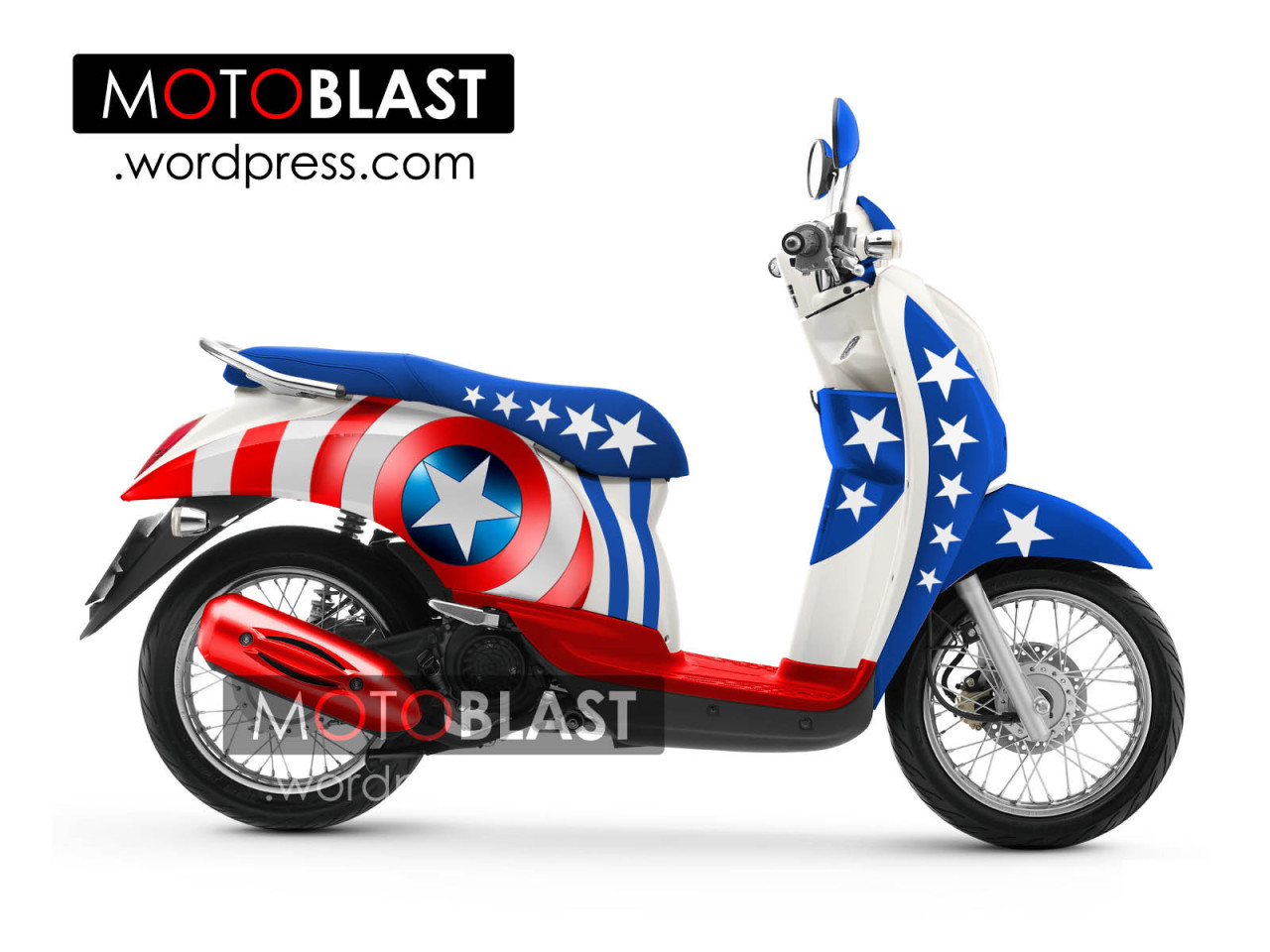 Motoblast Modif Striping Honda Scoopy Captain America Halo