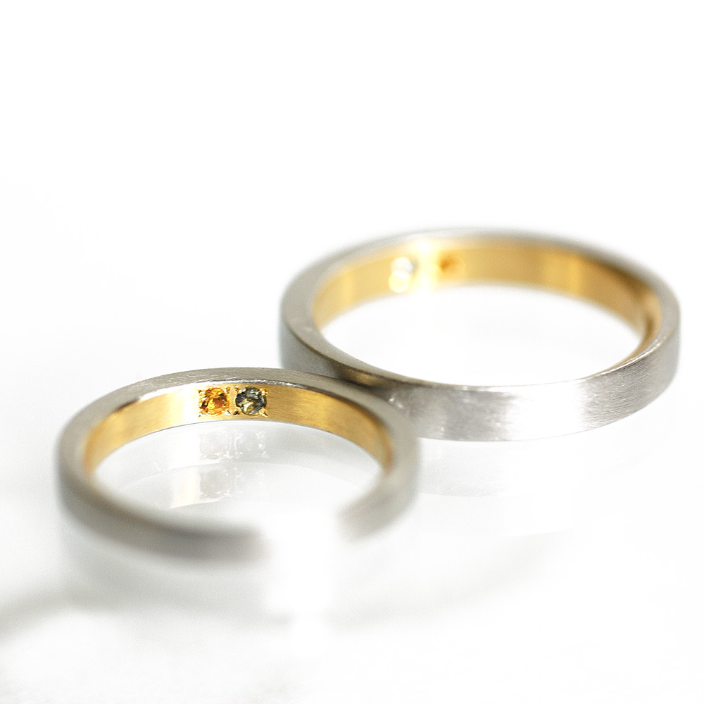 白バック　屋久島で作る結婚指輪　プラチナ　ゴールド　ダイヤモンド２
