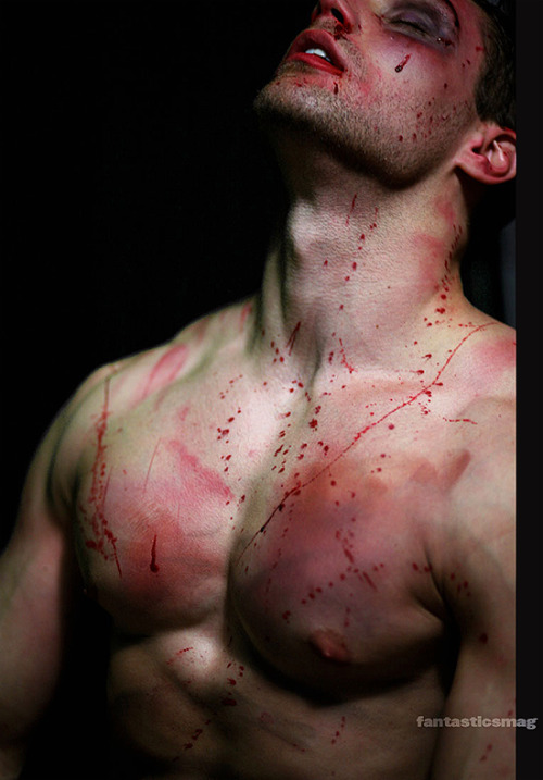 Chest and face of wounded man