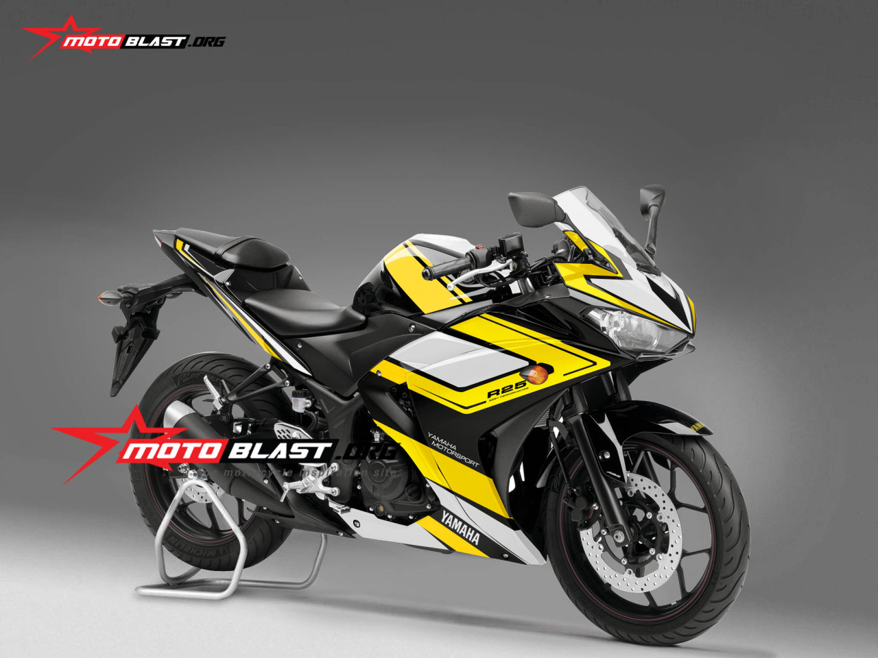 Motoblast Modifikasi Yamaha R25 Black Super Yellow Halo