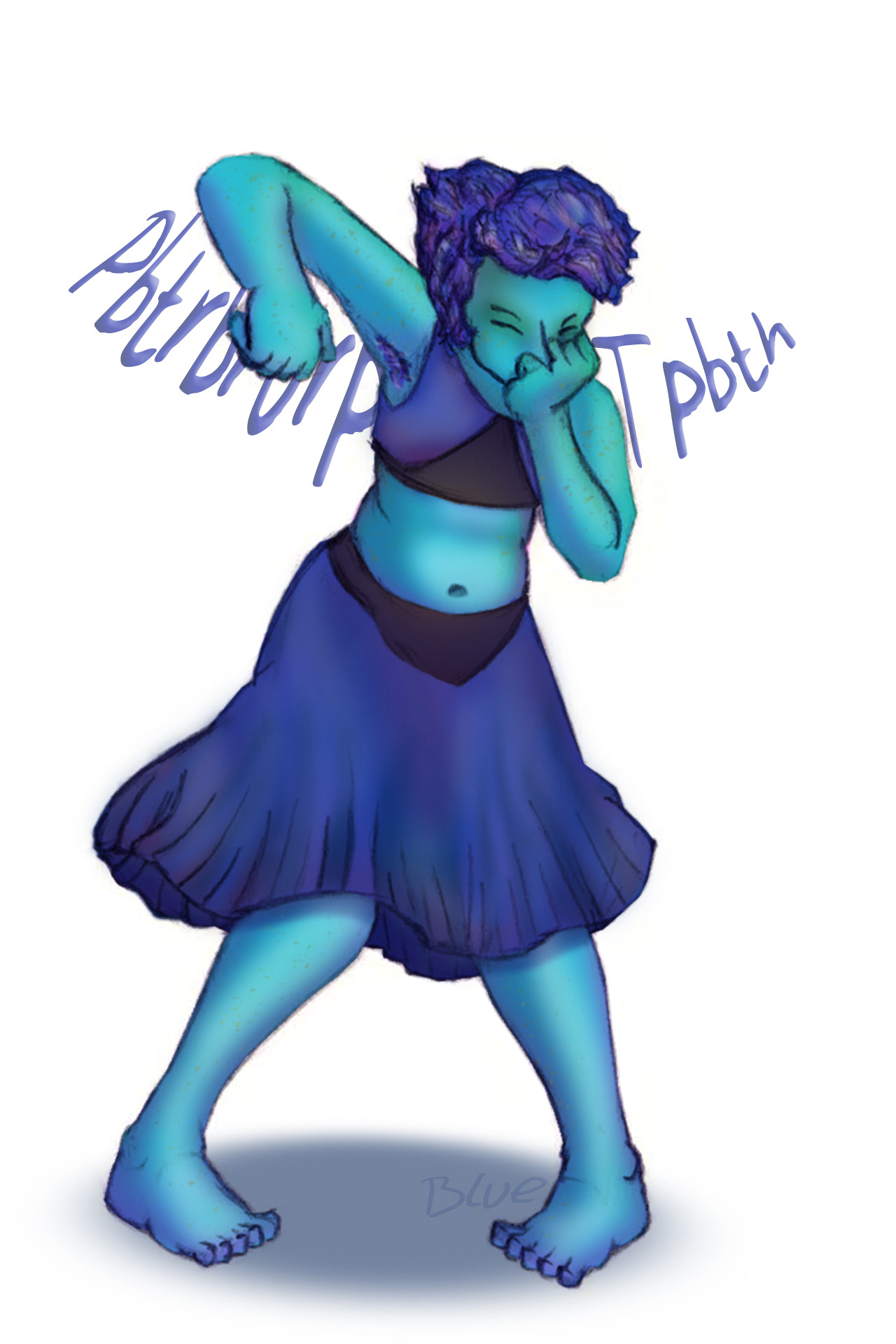 Local Smurfette blows rasberries into hand, authorities horrified. Another Lapis.