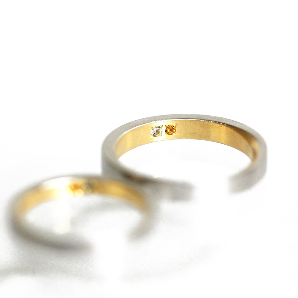 白バック　屋久島で作る結婚指輪　プラチナ　ゴールド　ダイヤモンド３