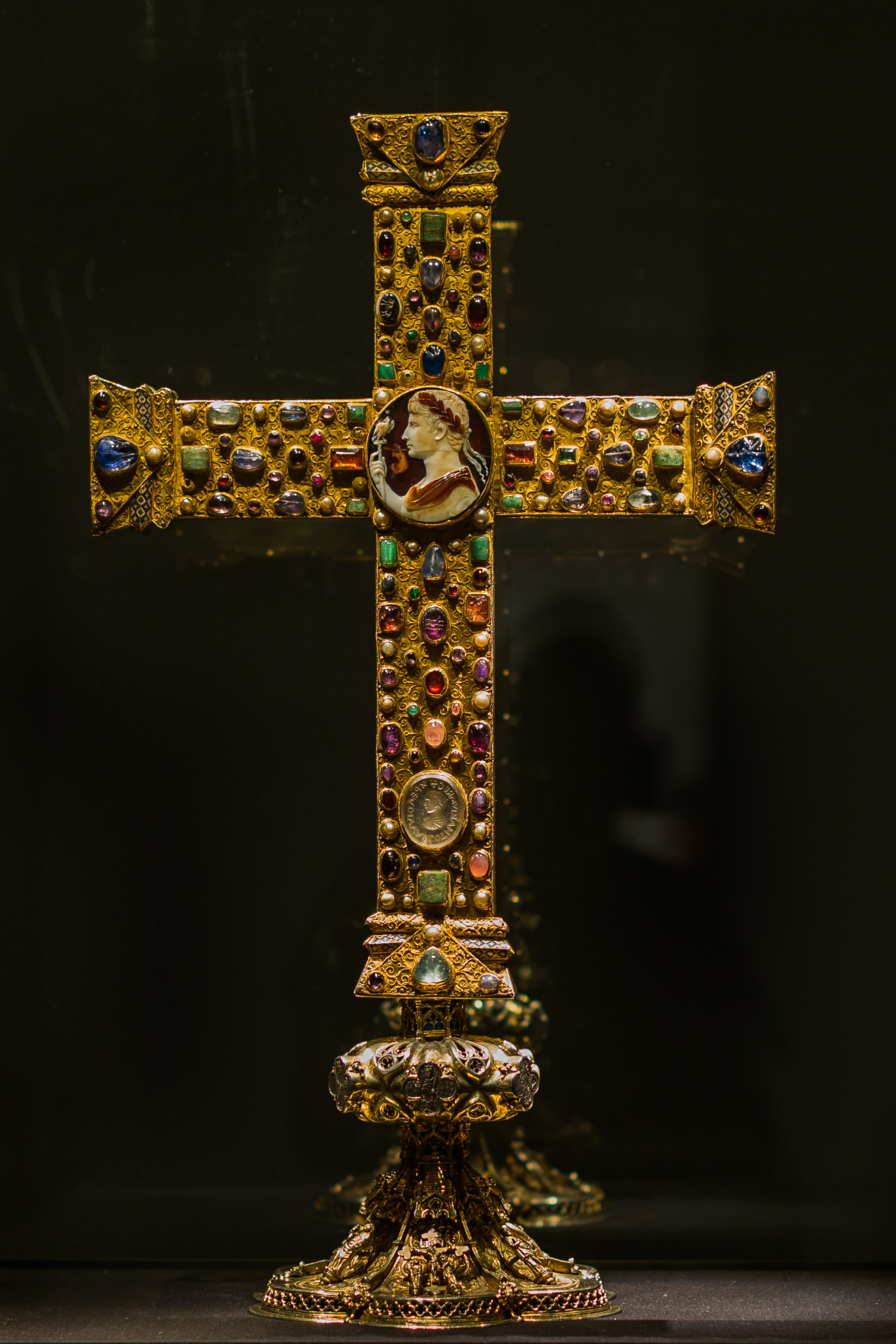Cross of Lothair, Carolingian from ~1000AD but containing Roman cameos from the 1st century, including one of the Emperor Augustus.