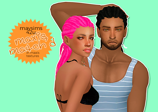 qdogsims:
“ habsims:
“ MAYSIMS 42U MAXIS MATCHED
“ Soooo I bring to you these dreadlocks maxis matched! I say maxis matched because I didn’t have to mess with the alpha, I just retextured it with a maxis texture. It’s also only kind of maxis match...