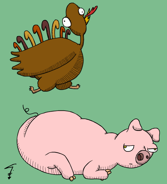 Turkey pouncing on Ham! Thanks EatSleepDraw! -TK