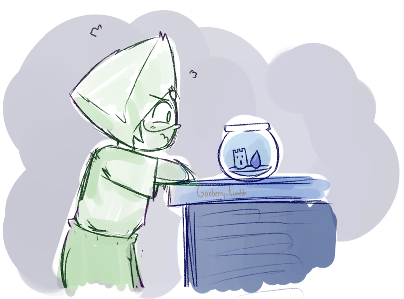 so Lauren draw Peri taking care of lapis (gemform) in a fish tank and that´s adorable!!! She also had sand and a castle for lapis. So yeah, that´s the inspiration for this doodles