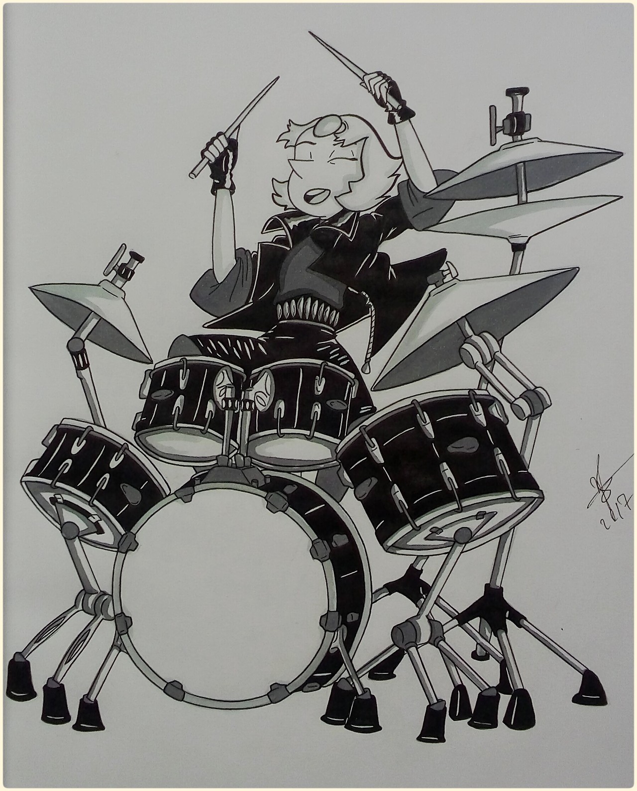 (reupload). So, i decided to redraw pearl from my previous sketch but without bat but with Drumms. I call her Drummer-Pearl. What do you think?