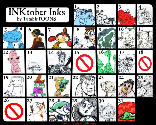 tumblrtoons: “ Day 31 #inktober! That’s a wrap!!! Thank you and much zombie love to everyone who liked & reblogged my Inktober art! It means a bunch. So in turn, here’s also a handy dandy Tumblrtoons brand Inktober calendar for you! They look pretty...