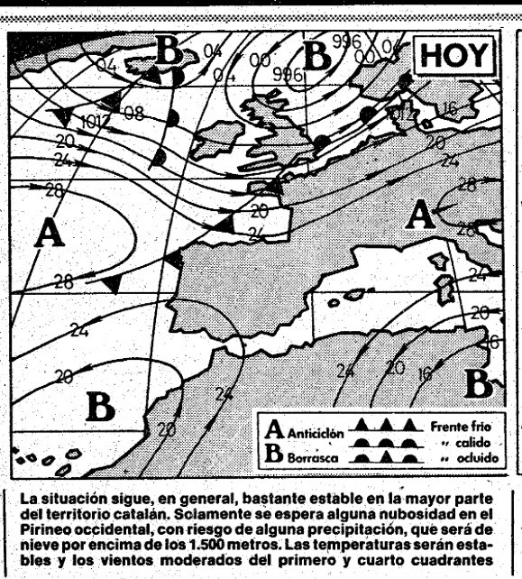 Previsión del tiempo para hoy, miércoles 26/11/1986. En definitiva, que va a hacer frío. #Fresquete