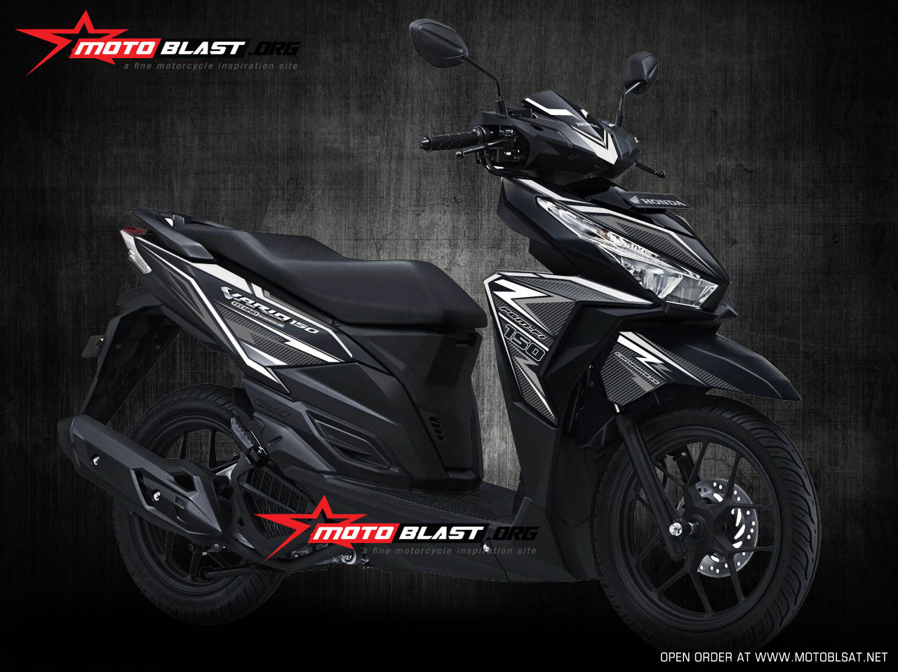 Motoblast Modifikasi Honda Vario 150 Black WHite Carbon