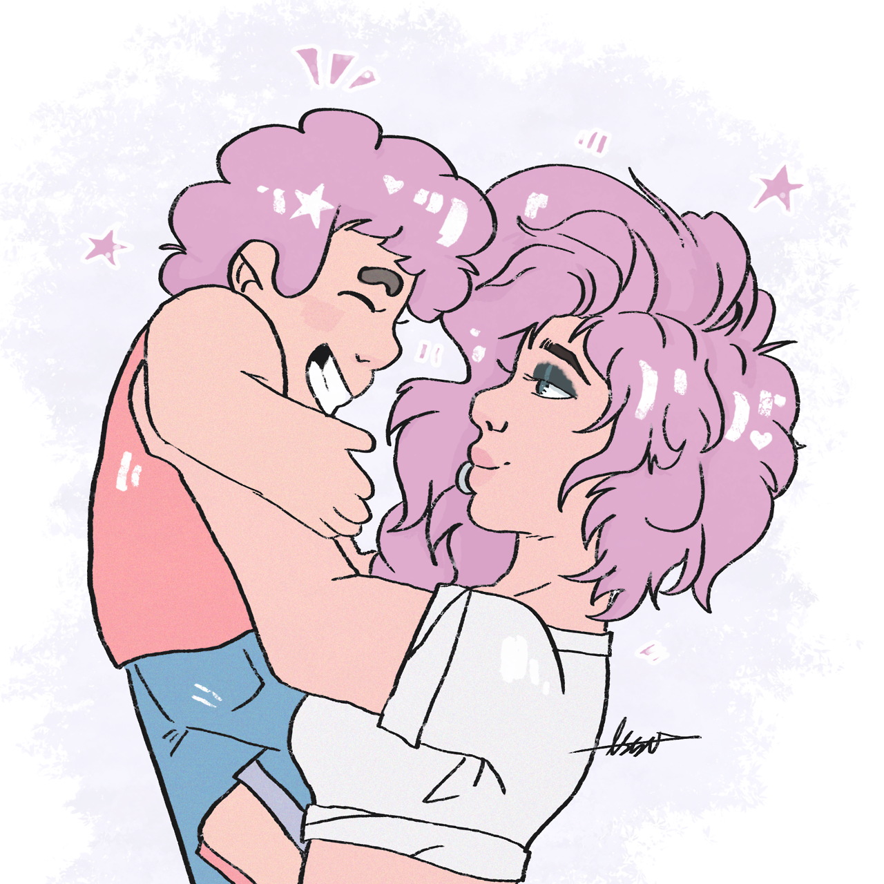 Steven said he wanted pink hair, and I know just the gal to dye it! (non-permanently of course) Just another quick warmup/cool down drawing :p