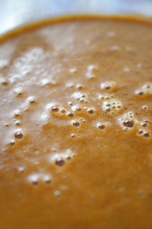 A closeup of the blended umami gravy.