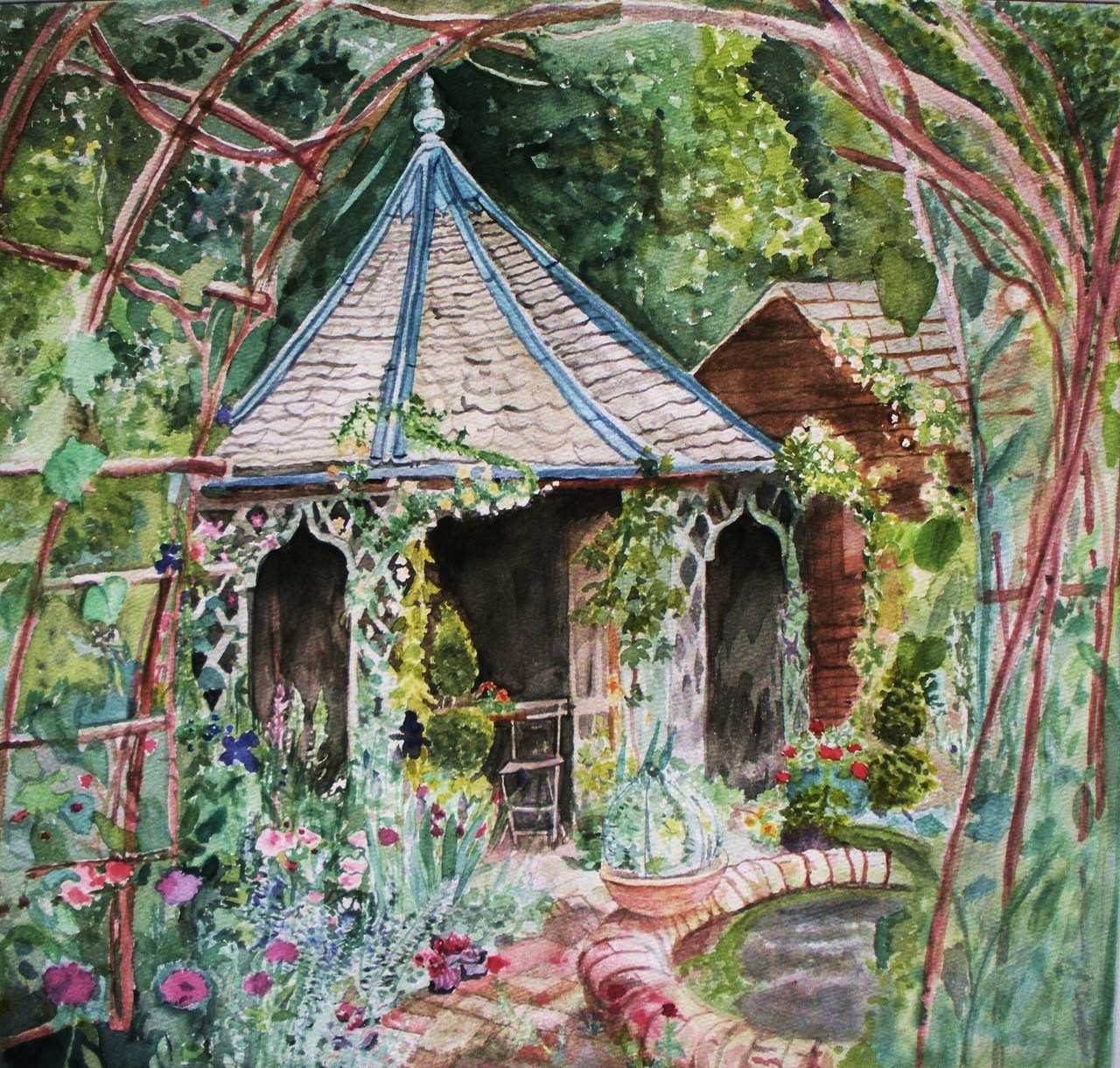 GAZEBO Watercolour painting by Stephanie Köhl, Original available http://stephaniekoehl.npage.de/ For sale as FineArtPrints http://www.mygall.net/product_info.php?info=93146