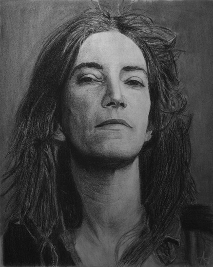 Patti Smith in charcoal - done for a school project.