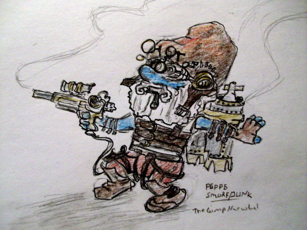 drew this for Chapfou Steampunk Smurf with a ray gun! Click here and tell me what i can draw for you!