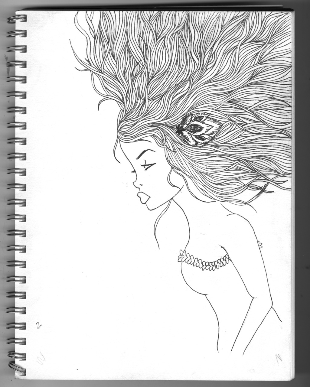 Just something hangin’ out in my sketchbook. That day I happened to be quite inspired by hair I’m assuming. I plan to do something with this one of these days.
