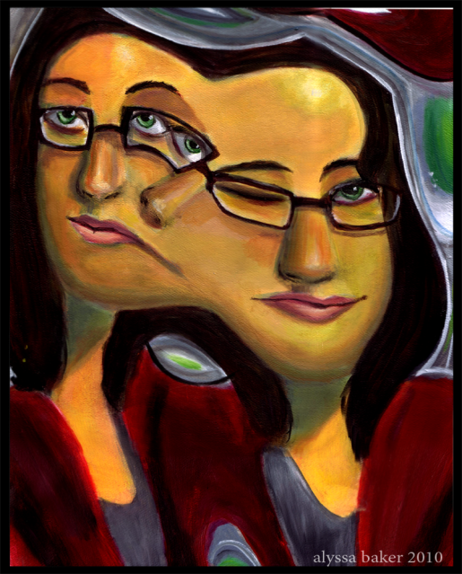 self portrait based on my reflection in a bent piece of mylar. Acrylic on paper. Follow if you like! =)