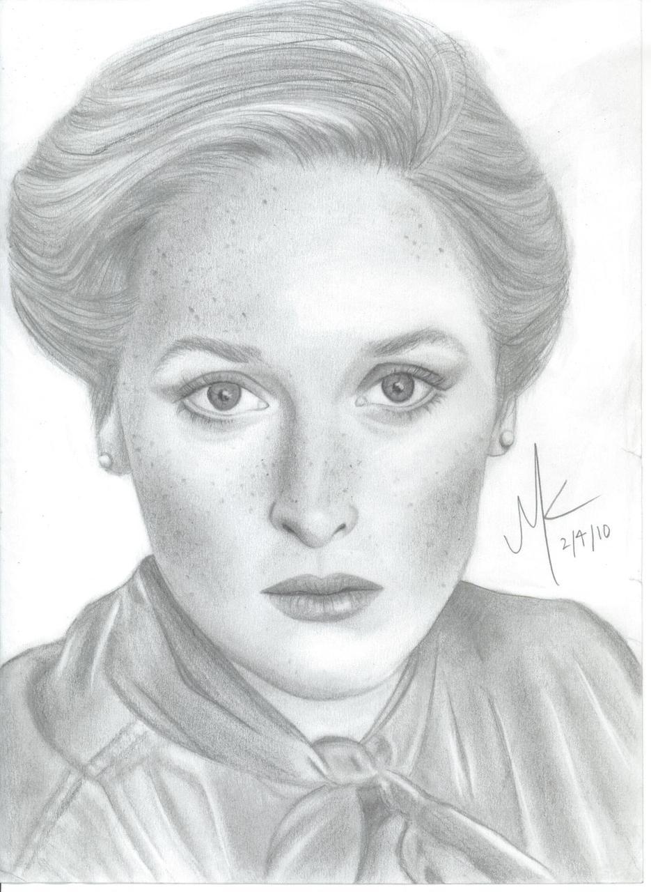 My drawing of Meryl Streep, from a photo ca. 1979. I used dirty tortillions and 5B, 6B, and 2H pencils.
