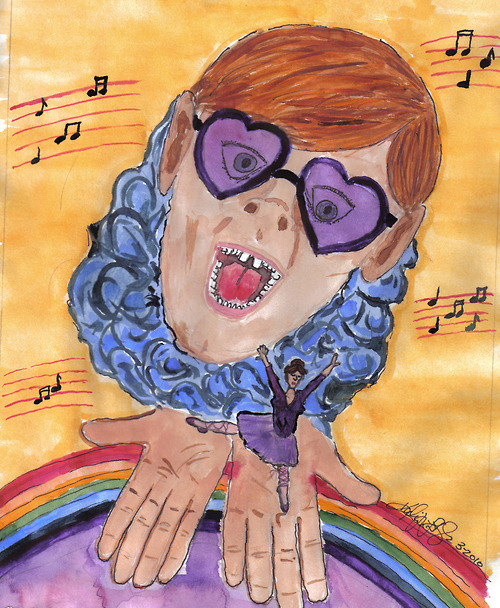 An illustration of Elton John’s “Tiny Dancer”, in watercolor on paper.